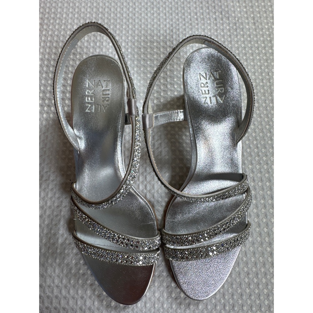 Naturalizer Sandals Womens 9M Vanessa3 Silver Rhinestone Block Heel NWOB